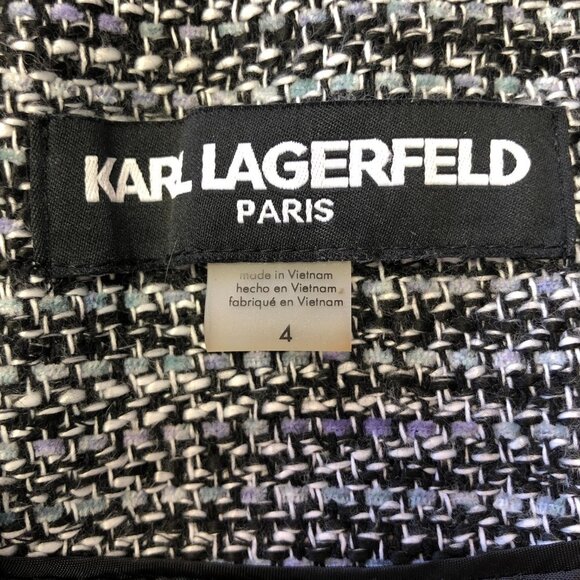 Karl Lagerfeld Paris Tweed Pattern Fringe Blazer - Picture 5 of 14